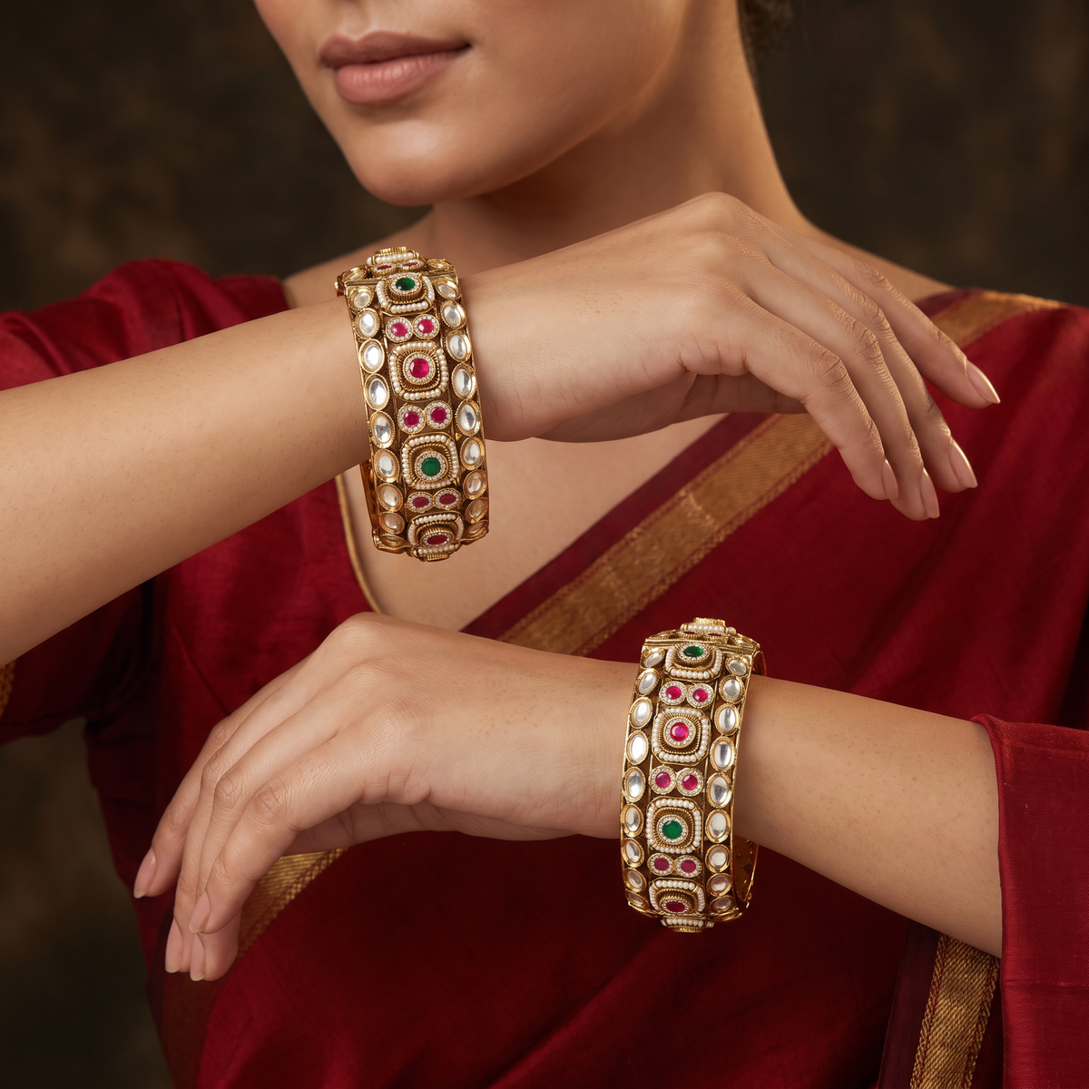 Kundan Bangles with Elegant Oval Arrangements