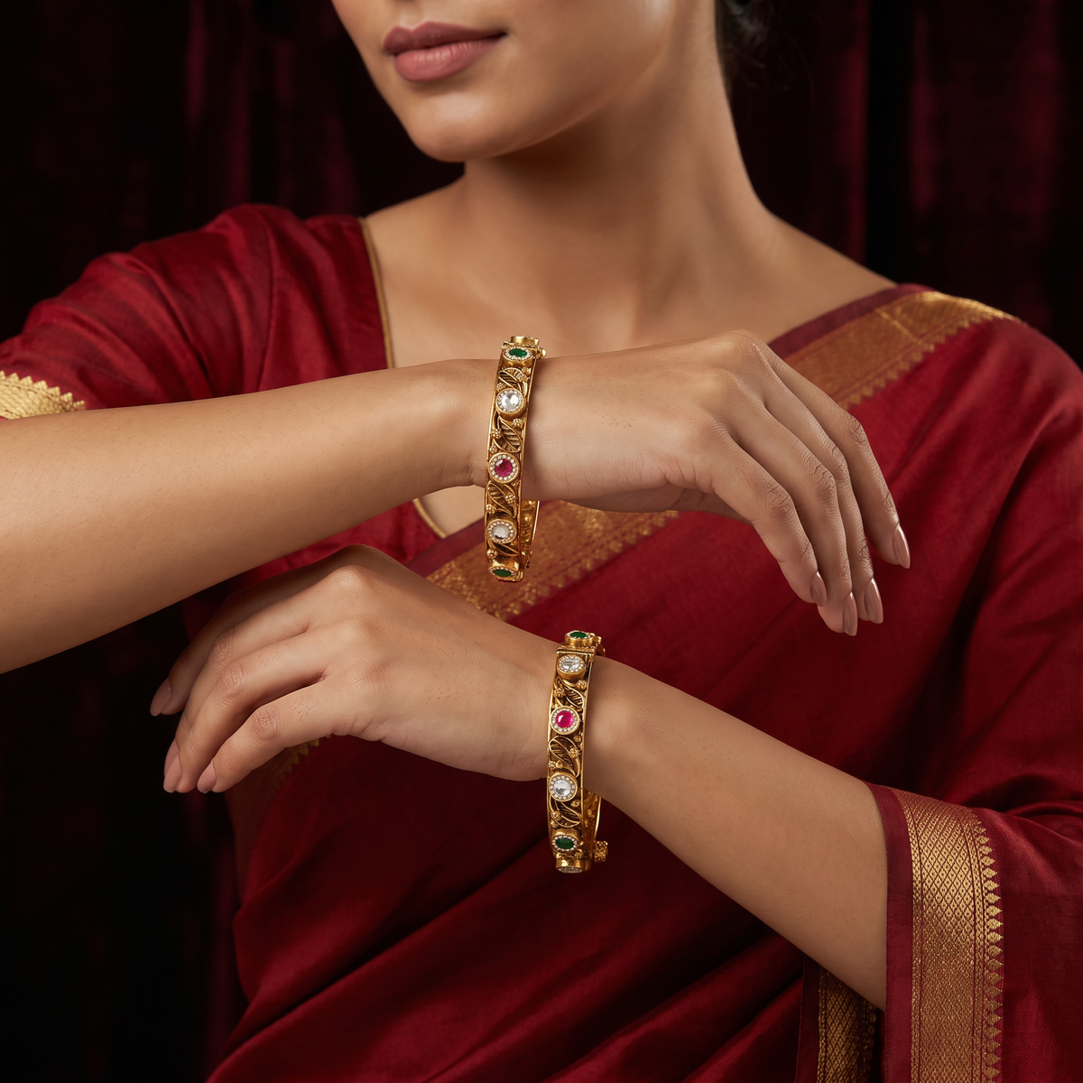 Botanical Antique Bangles with Leaf Scrollwork