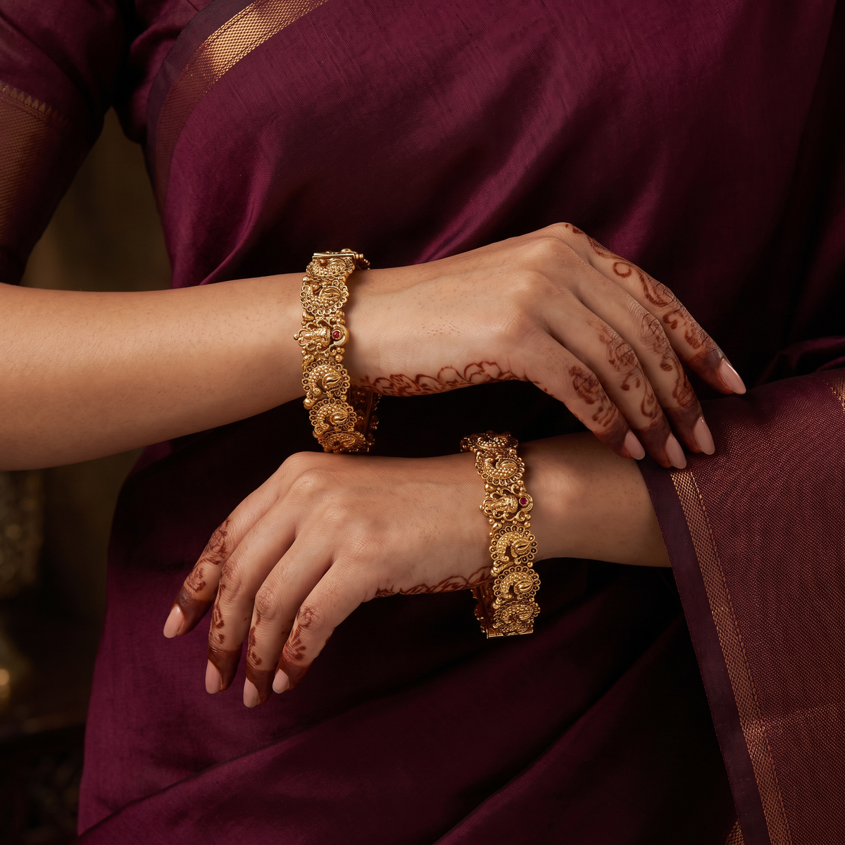 Peacock Antique Bangles with Intricate Surface Detailing
