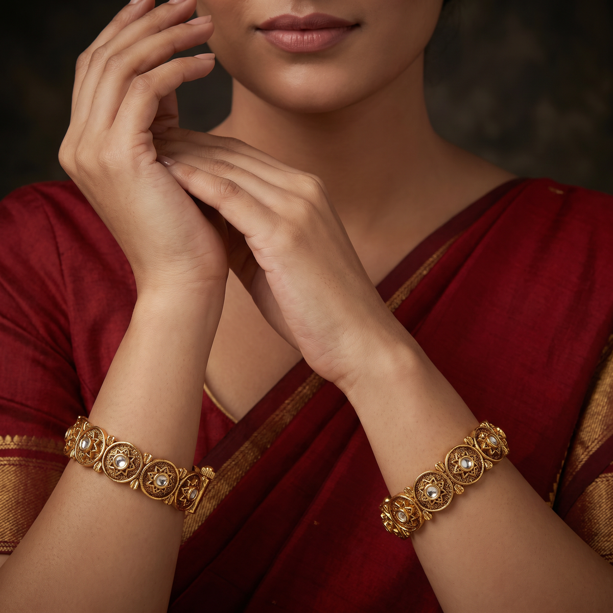 Circular Medallion Antique Bangles with Radiating Centres