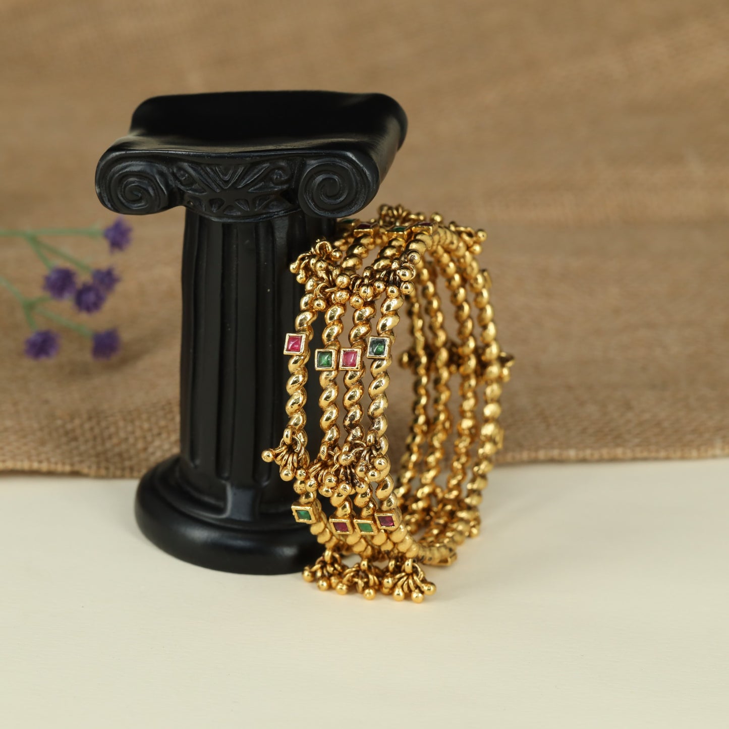 Twisted Rope Antique Bangles with Square Accent Details for Traditional Styling