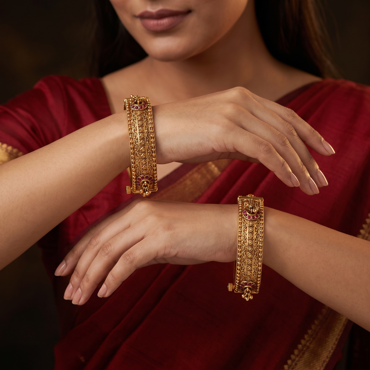 Scrollwork Antique Bangles with Ornamental Borders