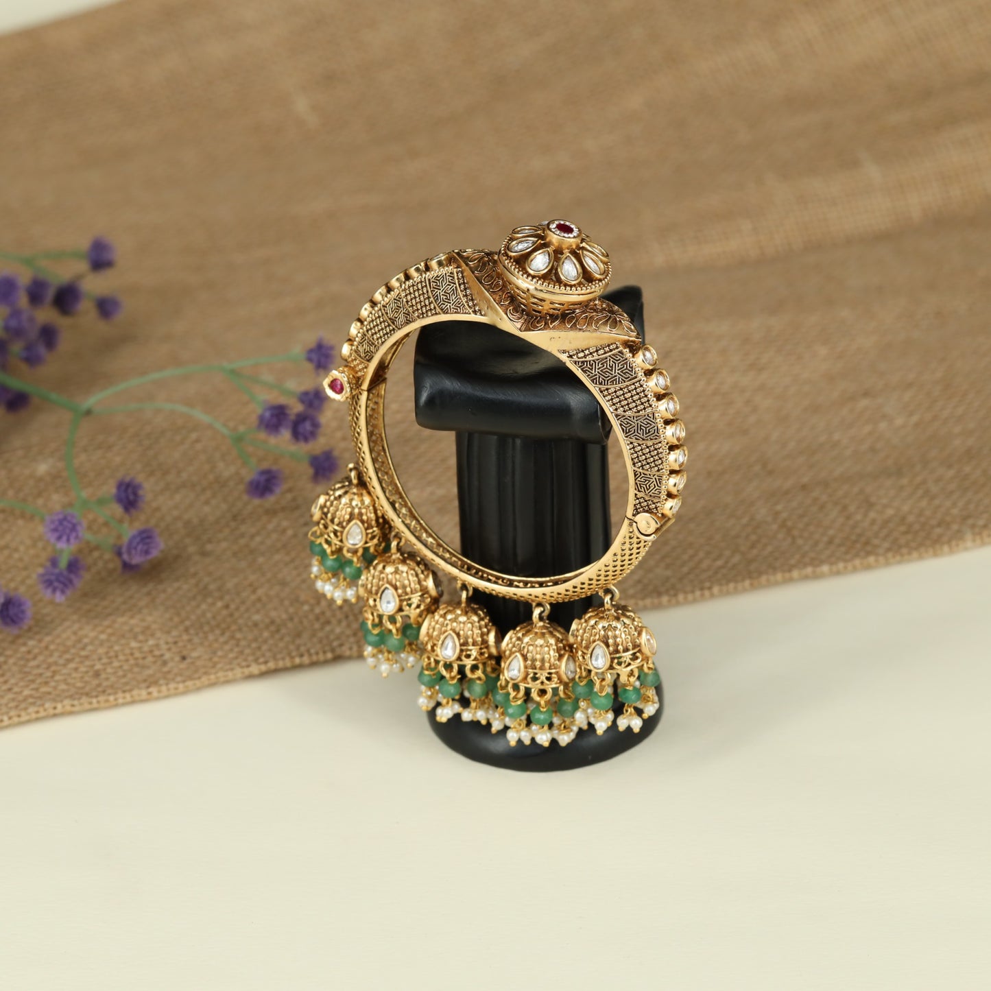 Classic Handcrafted Antique Kada with Sculpted Floral Accents