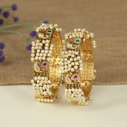 Pearl Cluster Antique Bangles with Paisley Design