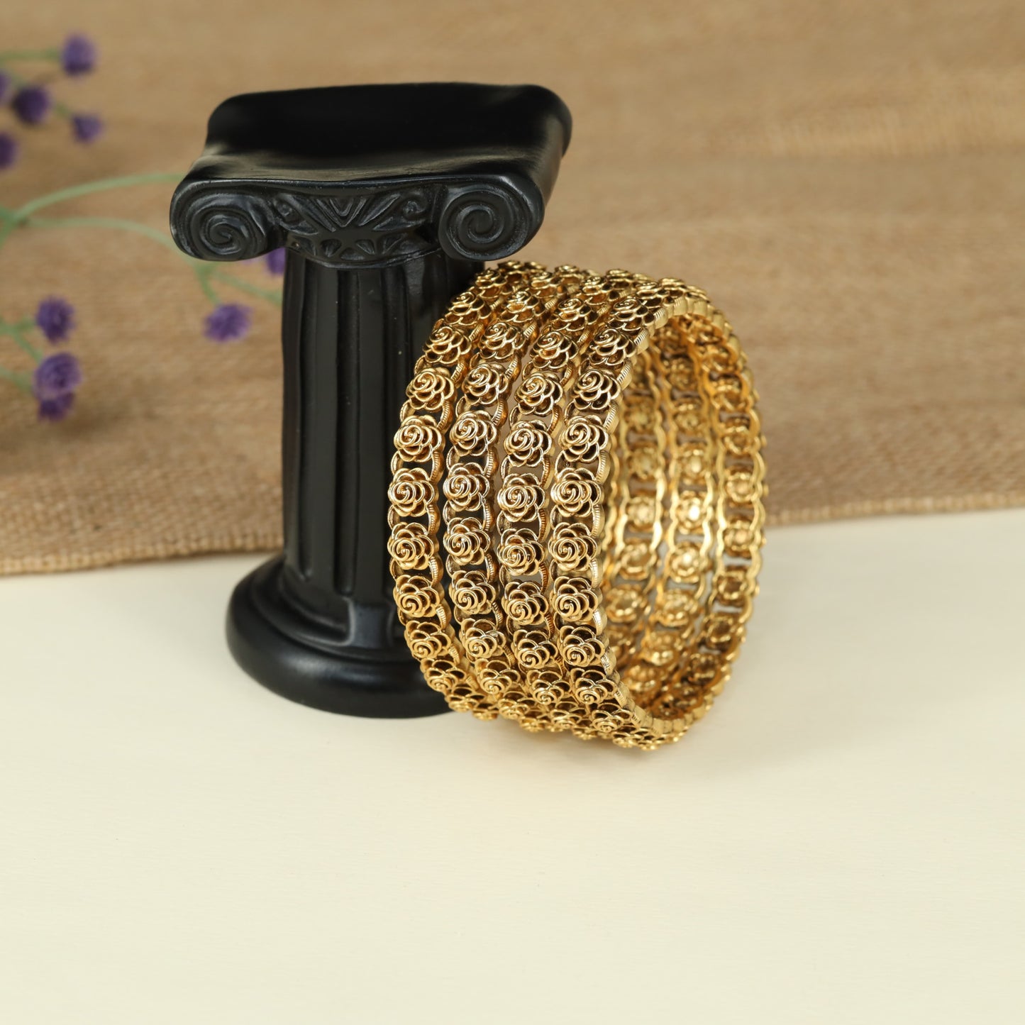 Rose Vine Antique Bangles with Intricate Openwork Design