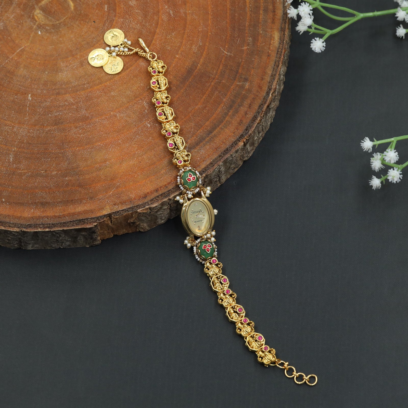 Coin Tassel Kundan Watch with Decorative Heritage Links