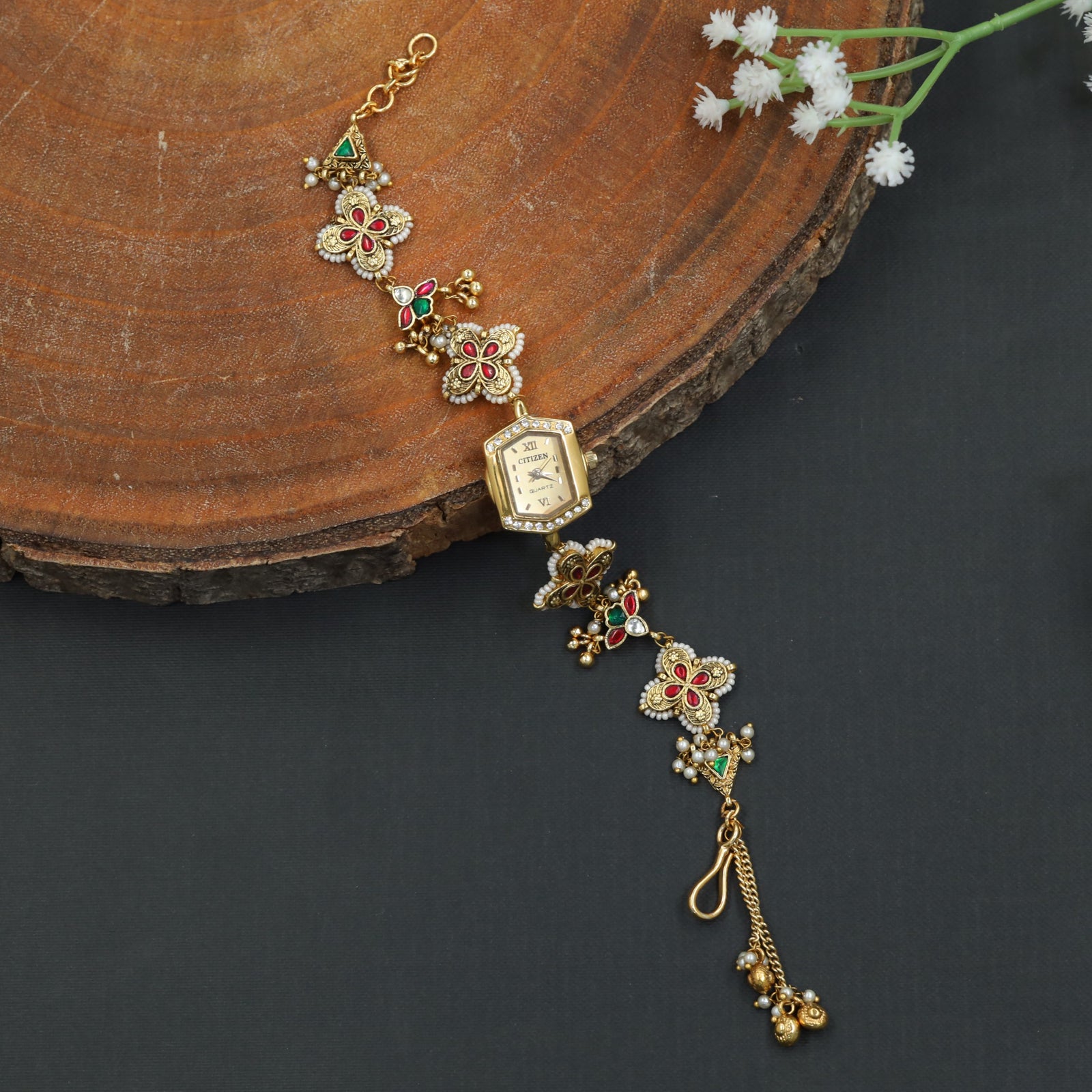 Festive Blossom Kundan Watch with Heritage Floral Design