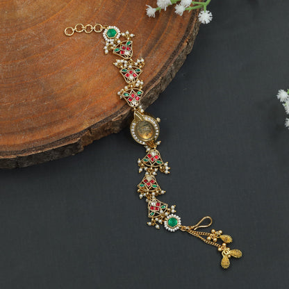 Ornamental Kundan Watch with Geometric Bracelet Details