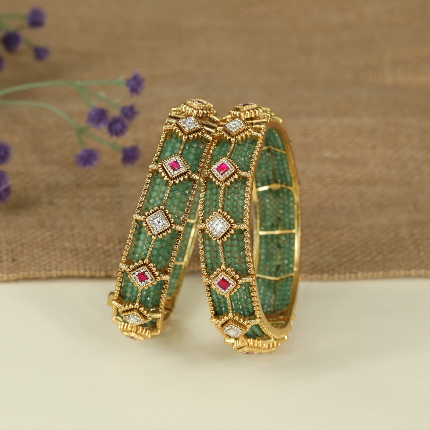 Classic Handcrafted Bangles Featuring Ornamental Square Frames