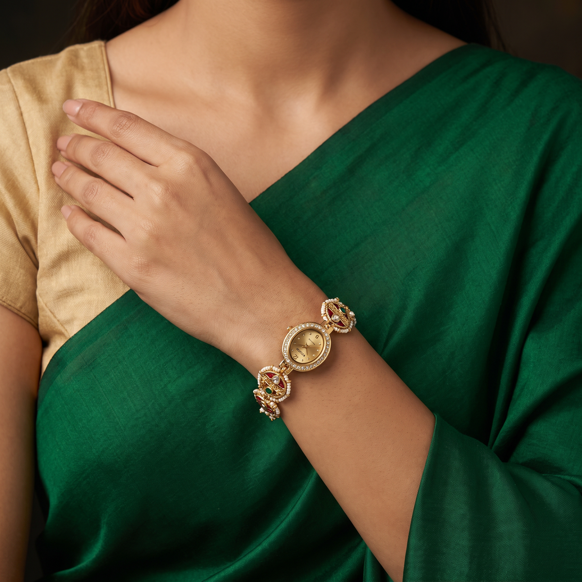 Grand Artisan Kundan Watch with Circular Detailing