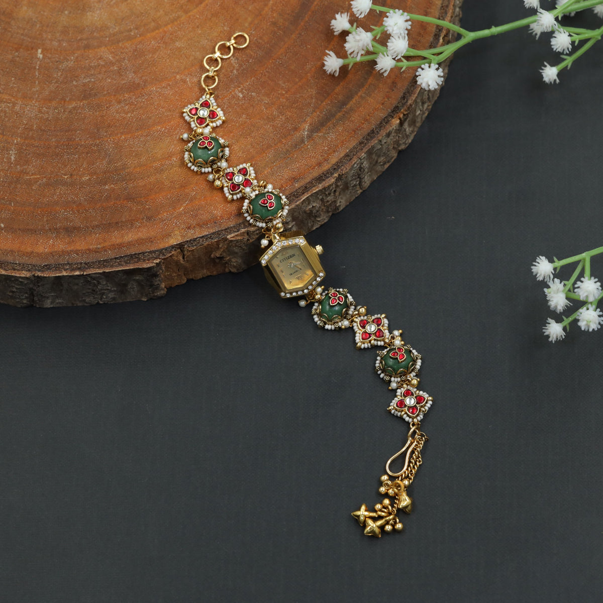 Heritage Kundan Watch with Ornamental Floral Accents