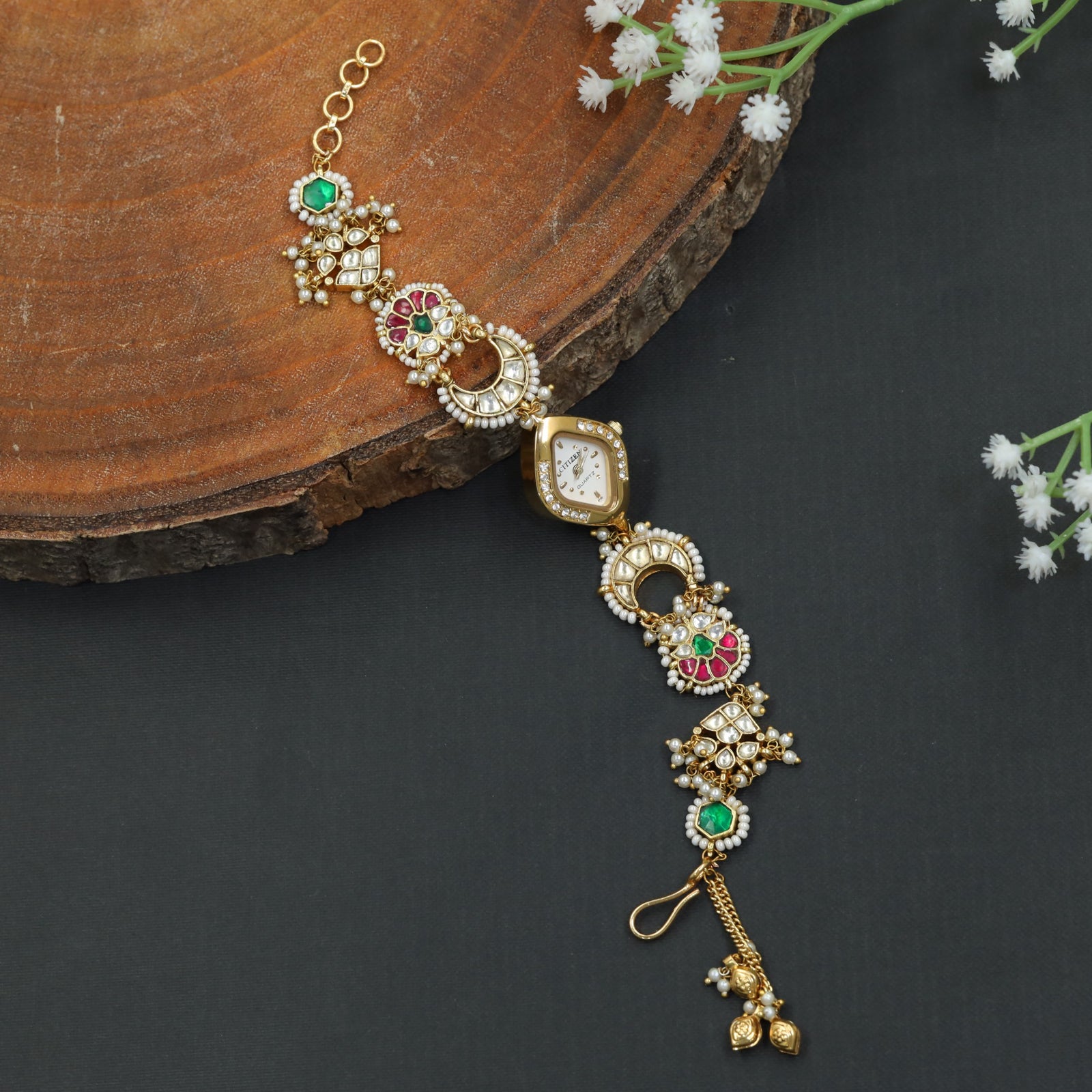 Dynasty Treasures Kundan Watch with Decorative Open Circle Design