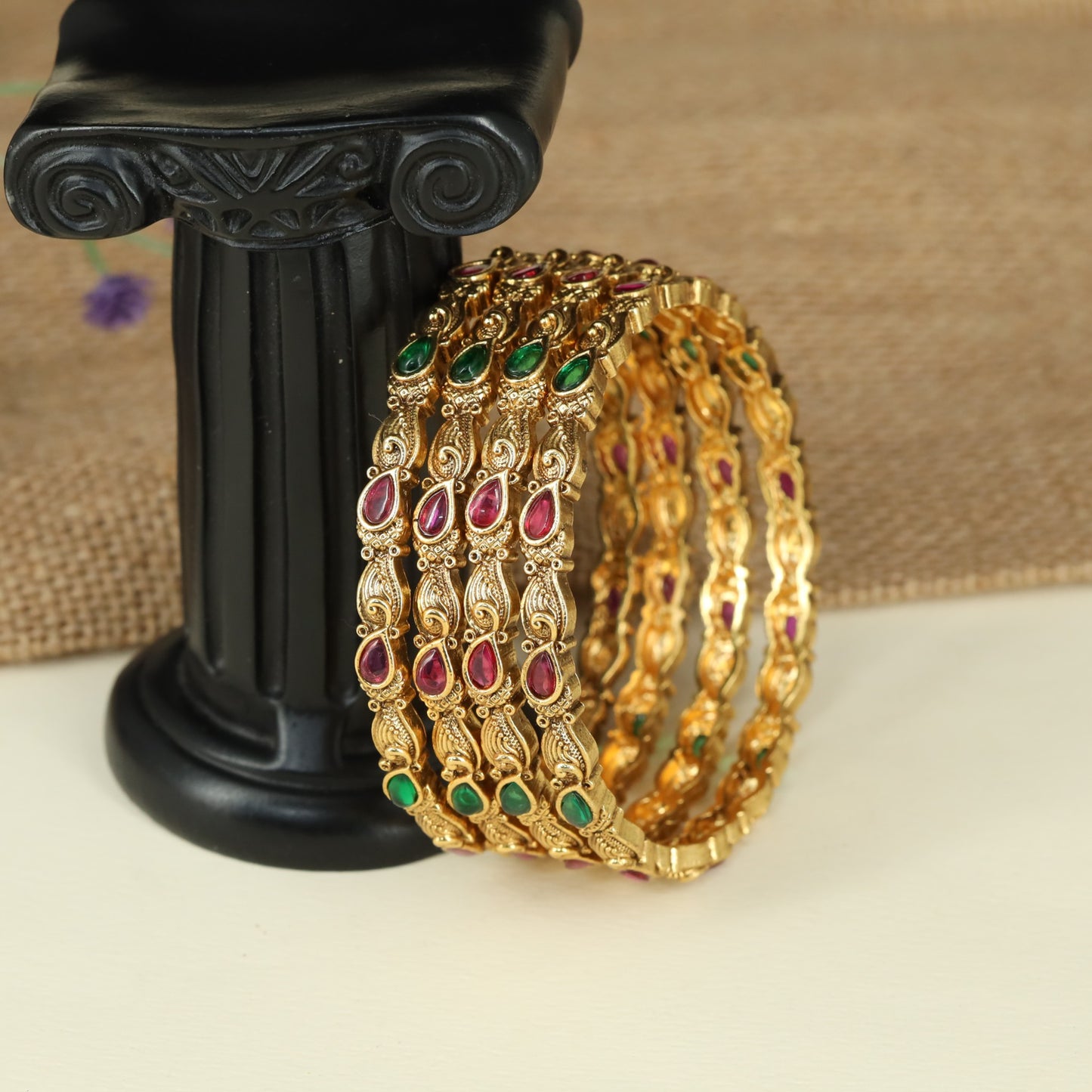 Paisley Scroll Antique Bangles with Teardrop Accent Design