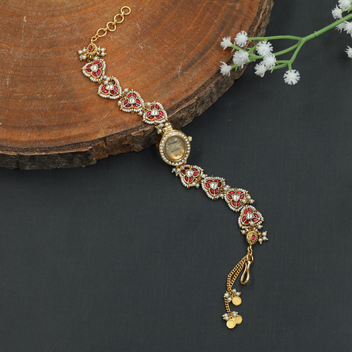 Prestige Heritage Kundan Watch with Traditional Floral Links