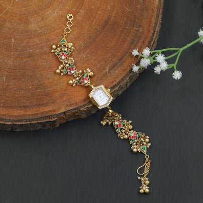 Regal Kundan Watch with Geometric Heritage Charms