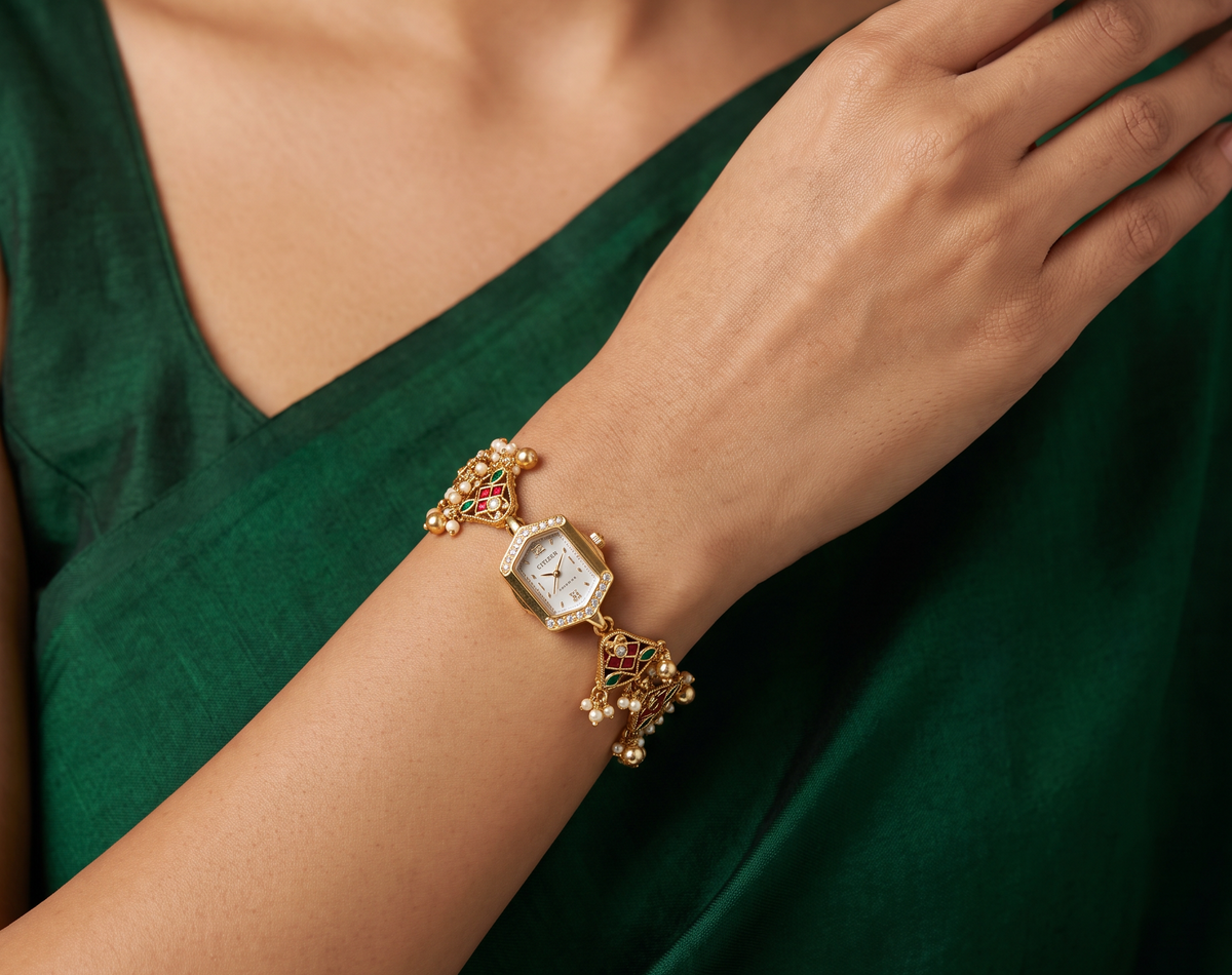 Regal Kundan Watch with Geometric Heritage Charms