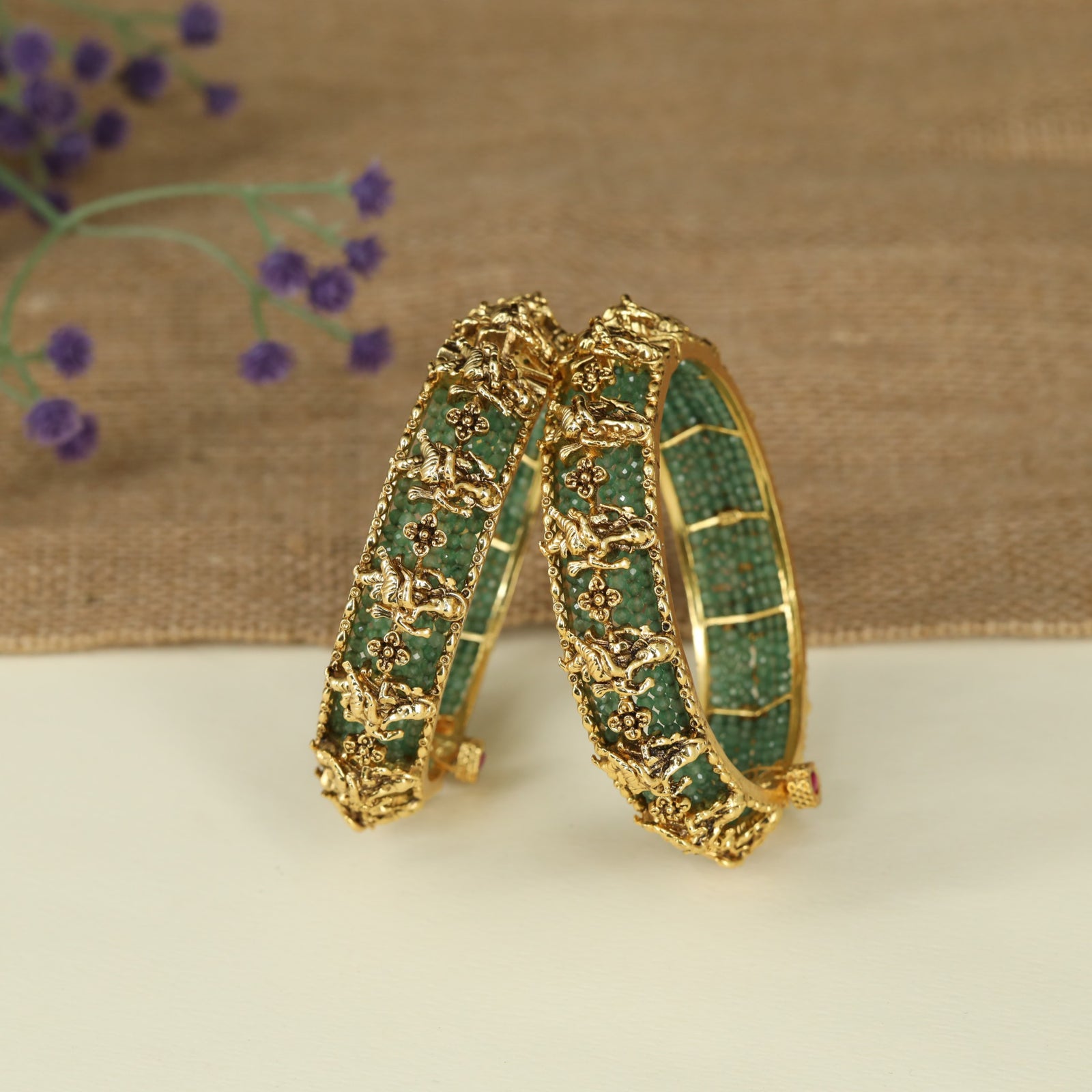 Temple Inspired Bangles Featuring Repeating Ganesha Reliefs