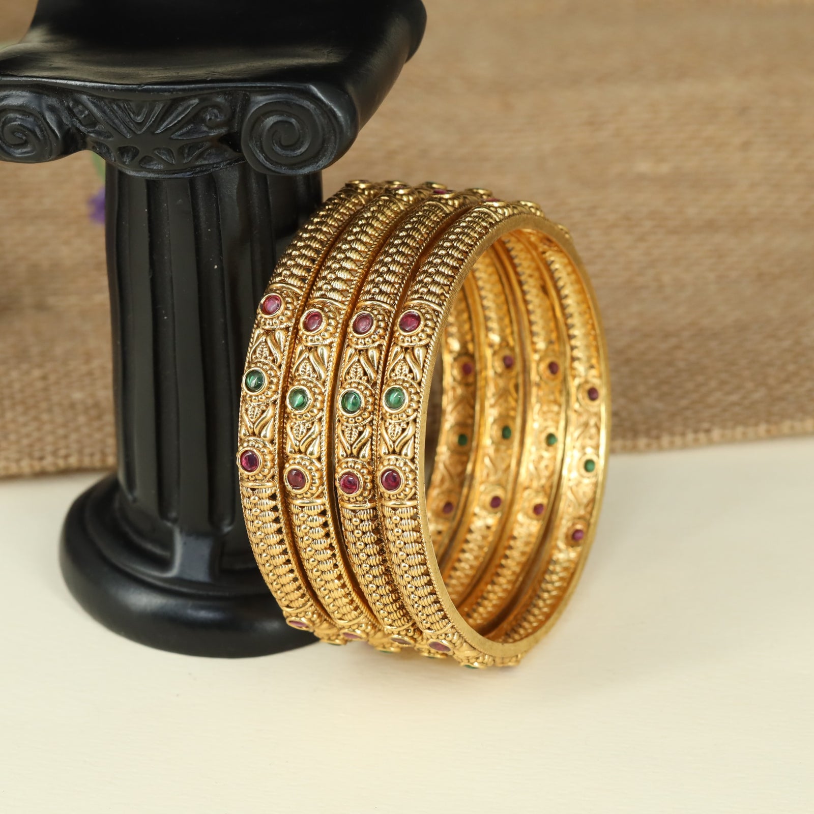 Classic Handcrafted Bangles Featuring Continuous Vine Detailing