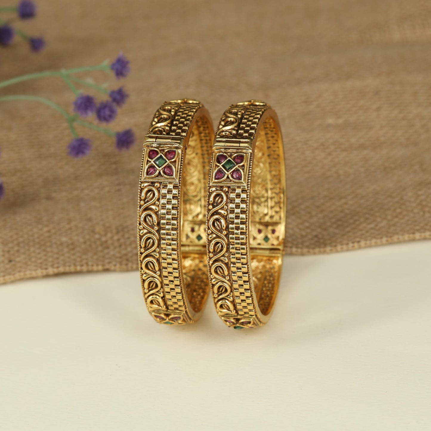 Classic Handcrafted Bangles Featuring Textured Border Detailing