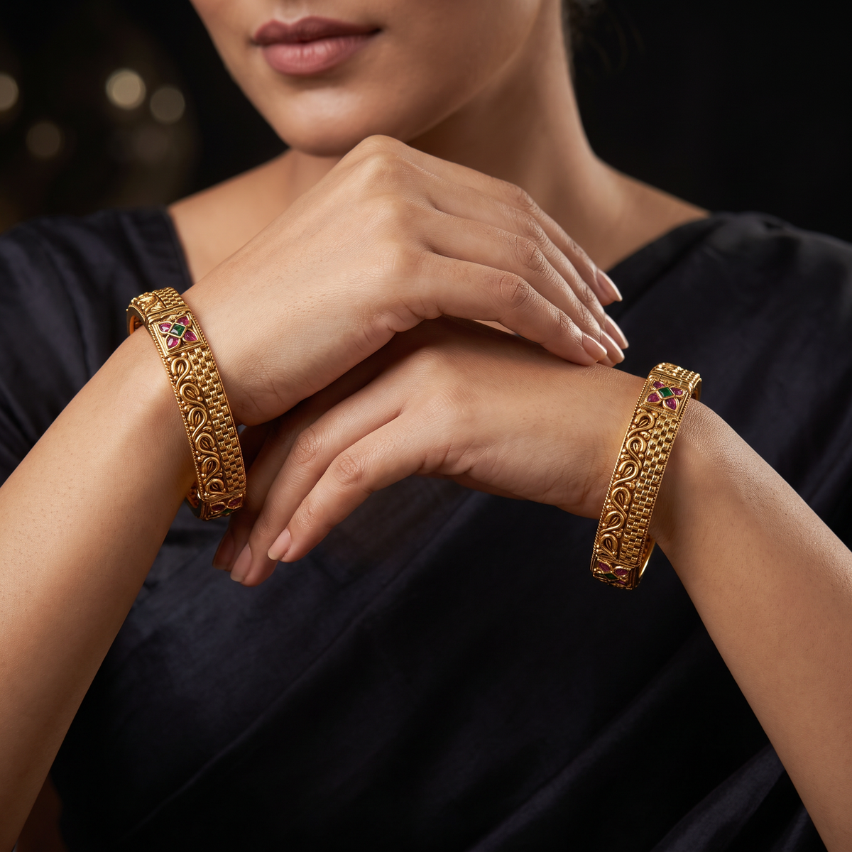 Classic Antique Bangles with Textured Border Detailing