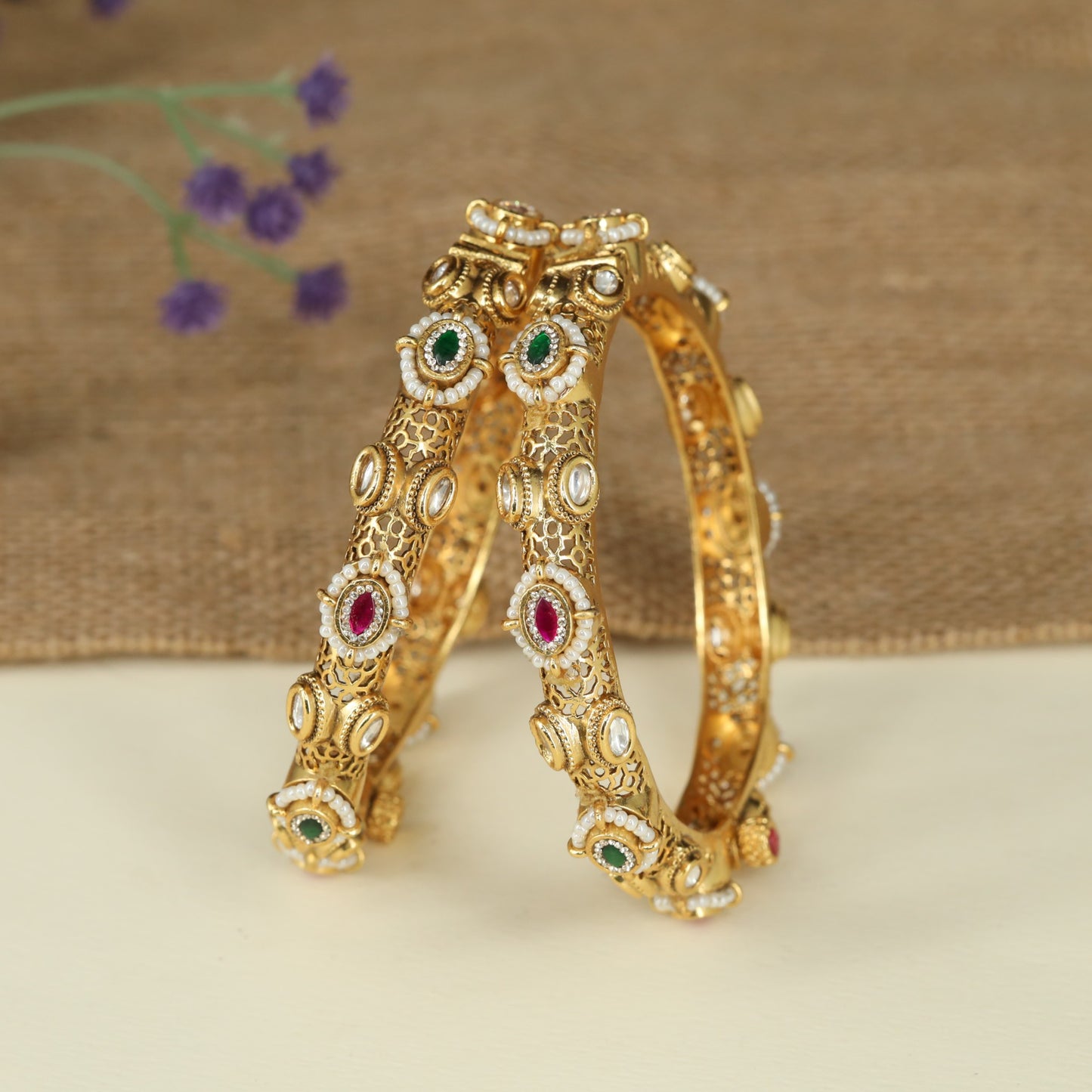Heritage Style Antique Bangles with Ornamental Openwork Pattern