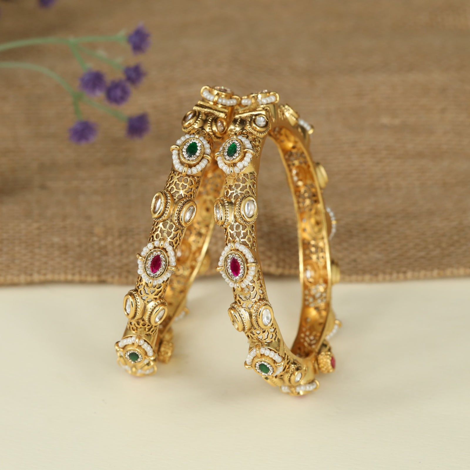 Heritage Style Antique Bangles with Ornamental Openwork Pattern