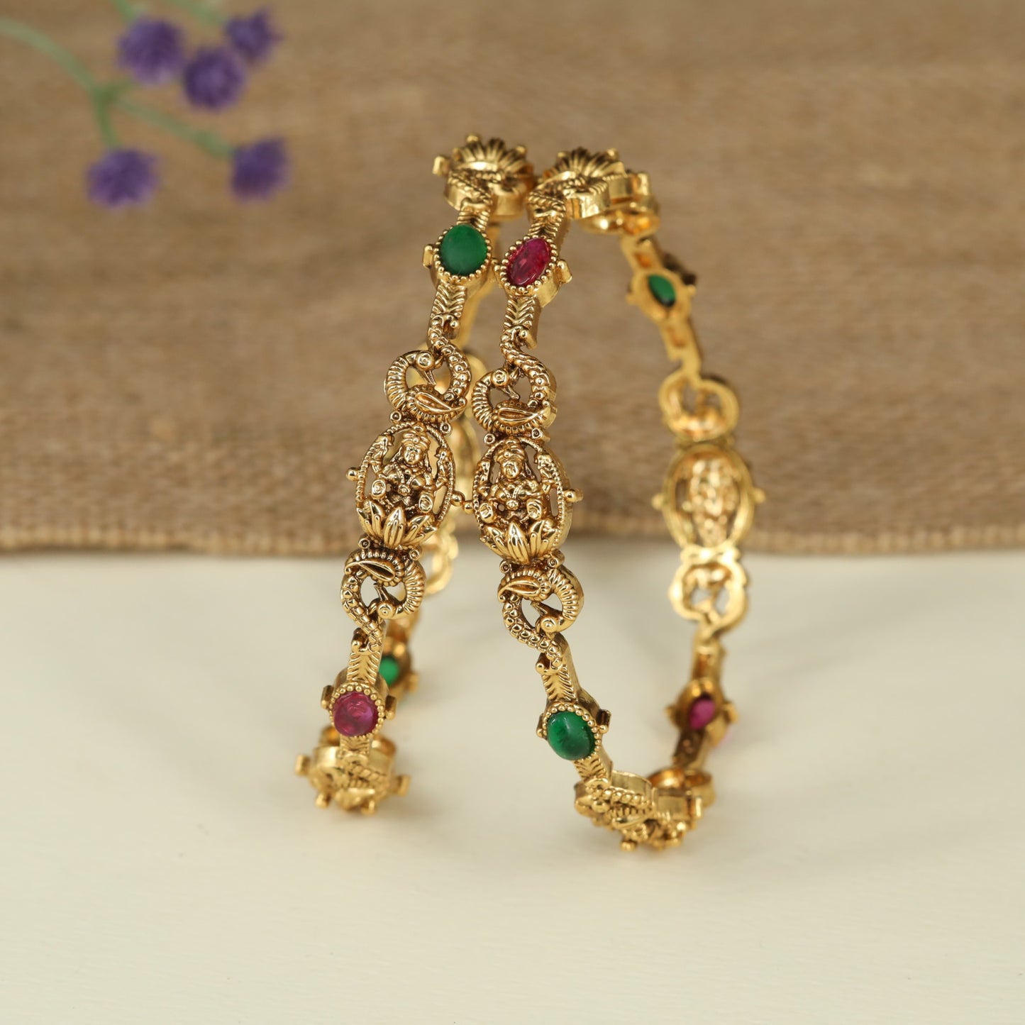 Temple Inspired Bangles Featuring Lakshmi Relief Panels