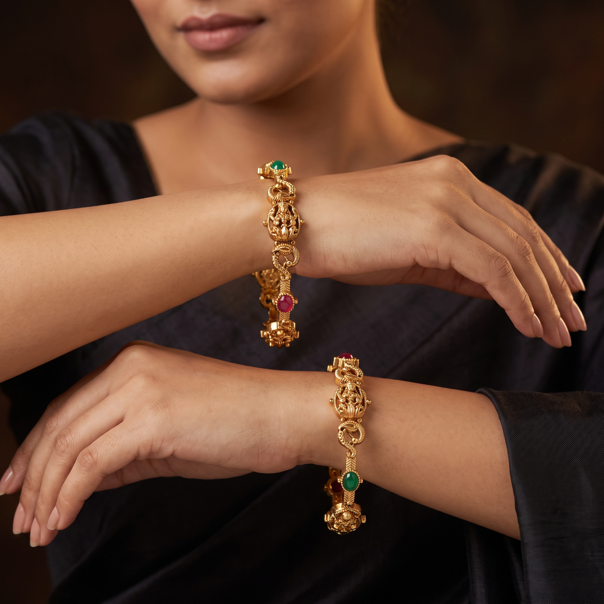 Temple Lakshmi Antique Bangles with Relief Panels