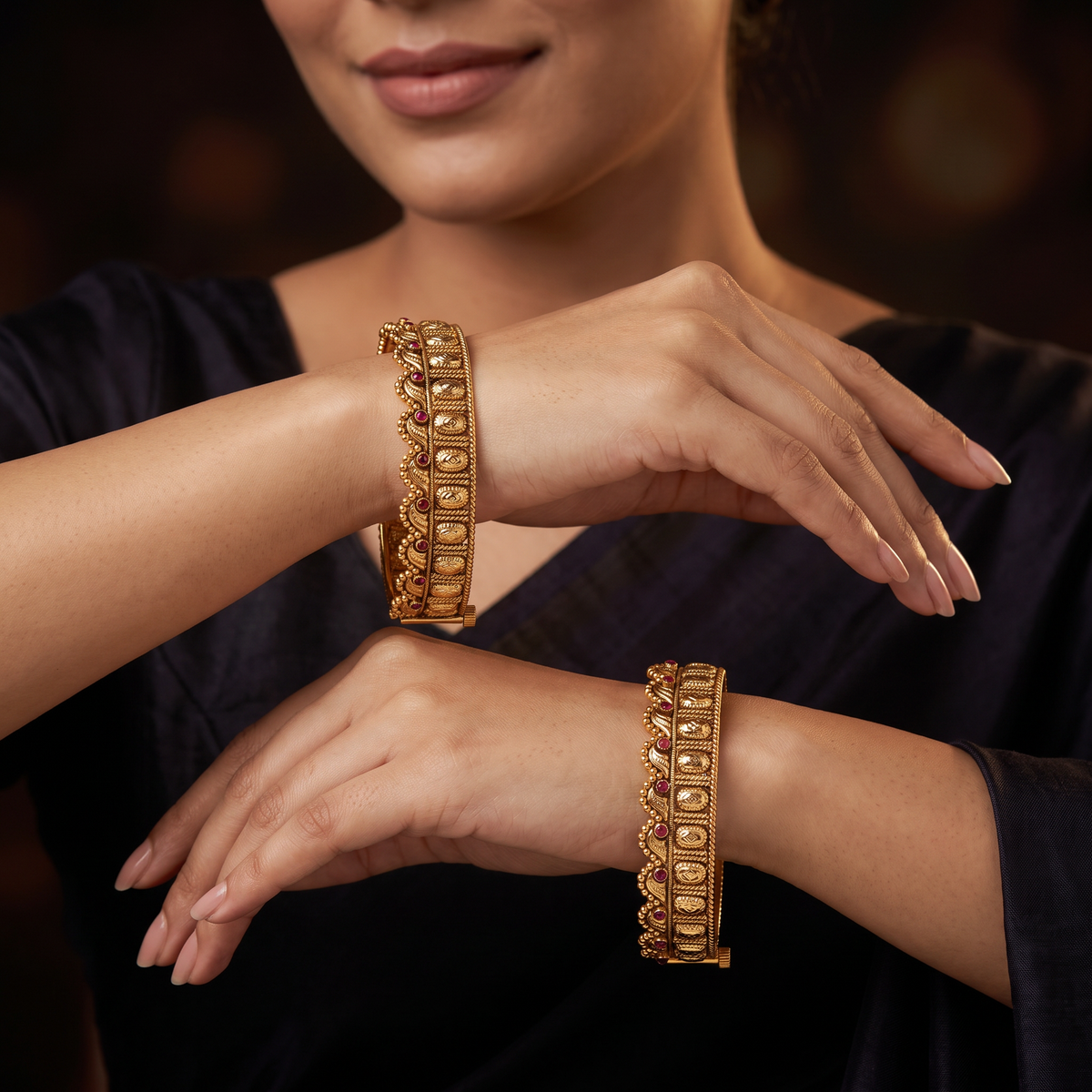 Antique Oval Bangles with Intricate Borders