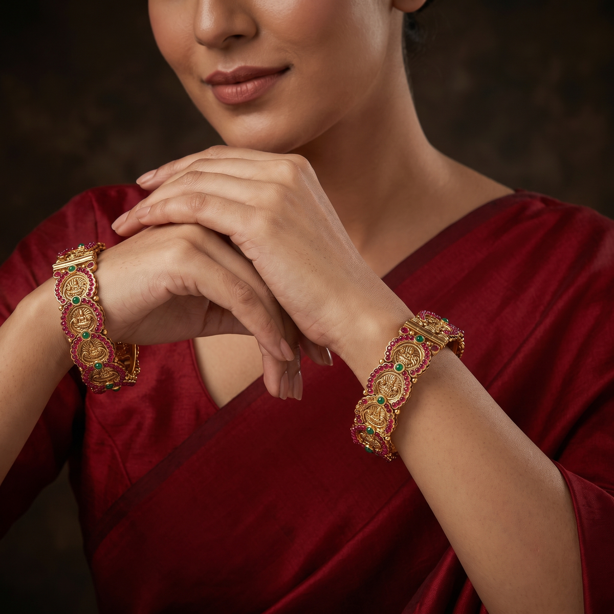 Temple Lakshmi Bangles with Intricate Relief Design