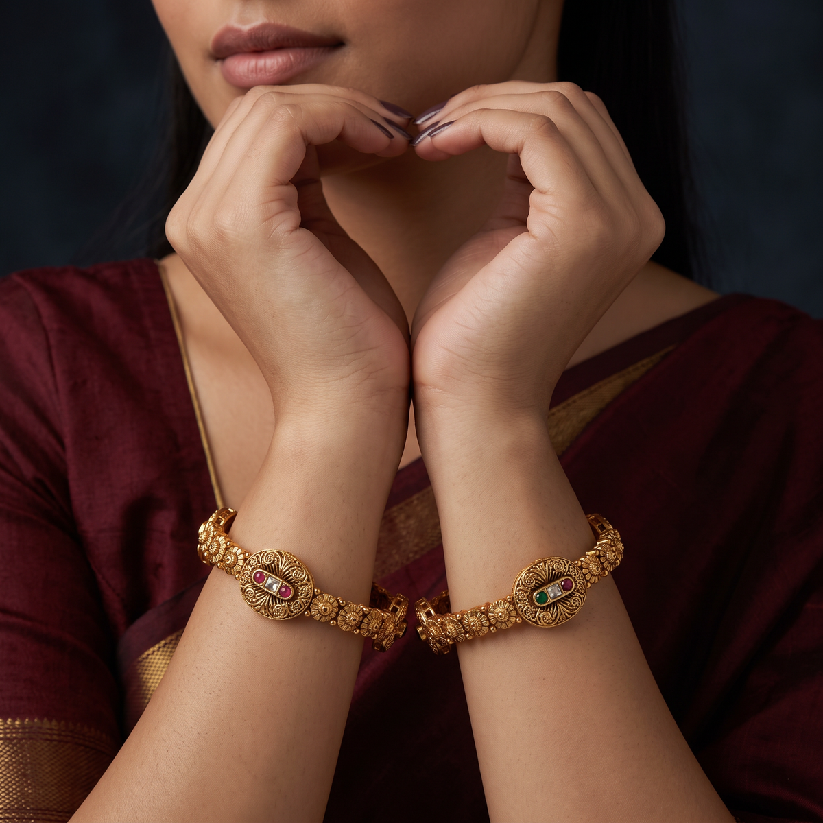 Traditional Antique Bangles with Intricate Rosette Work
