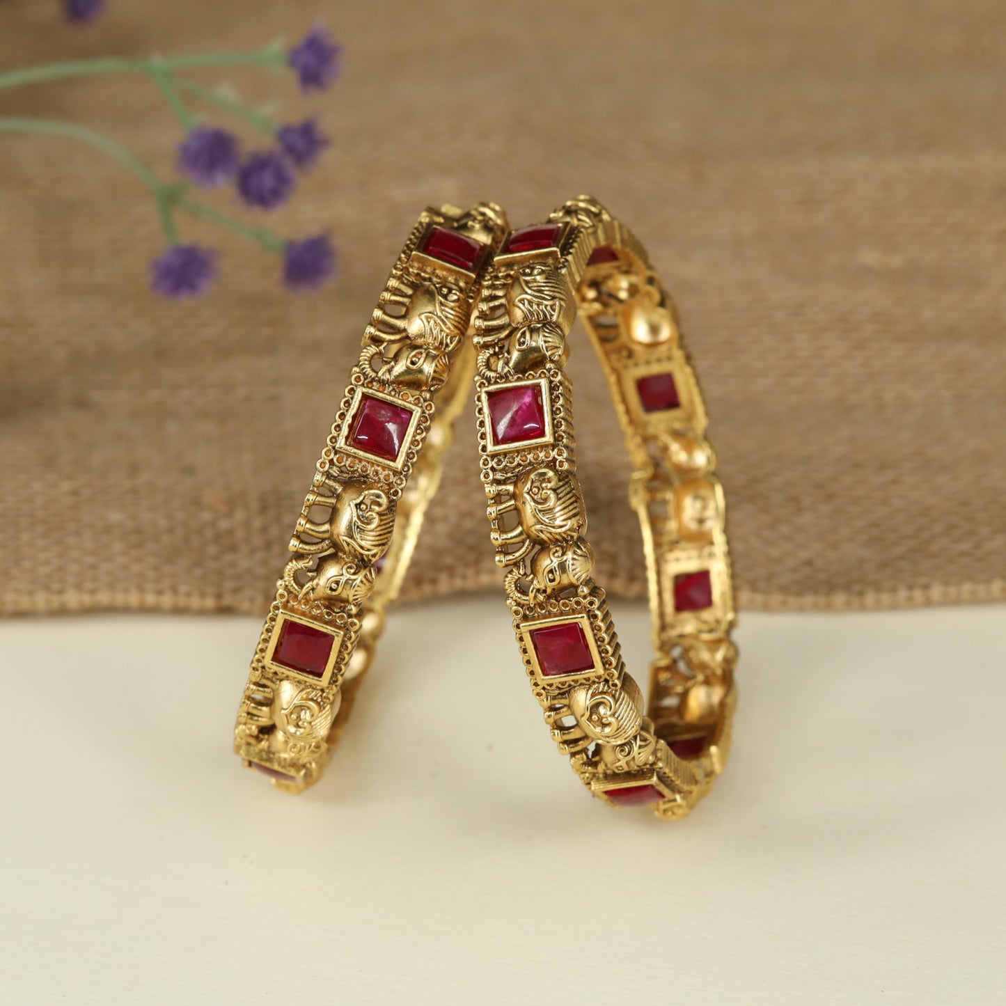 Festive Wear Antique Bangles with Ornate Gaja Panels