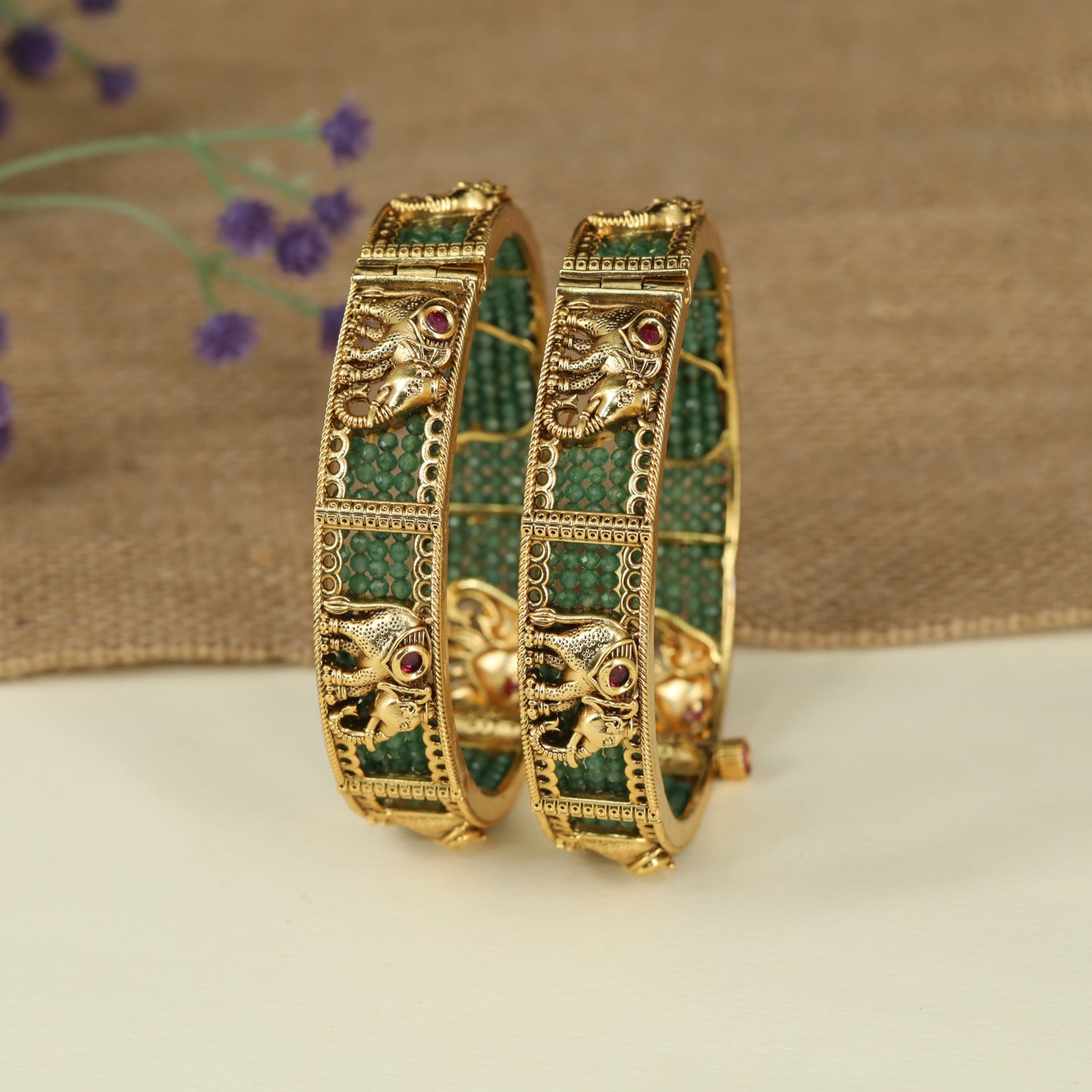 Elephant Antique Bangles with Textured Panel Design
