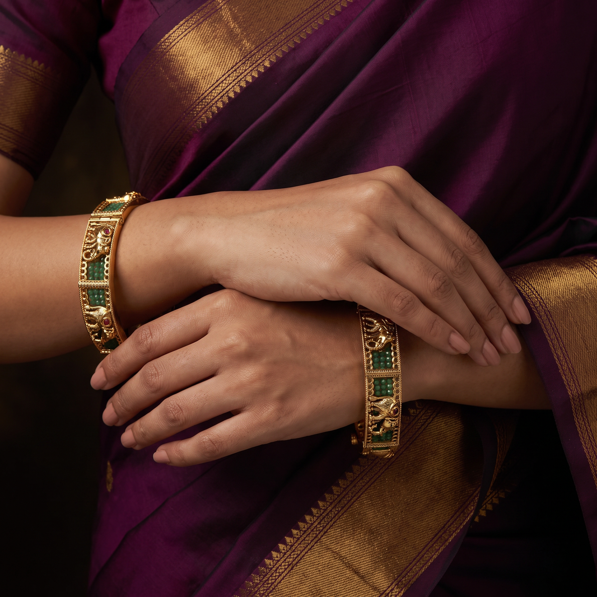 Elephant Antique Bangles with Textured Panel Design