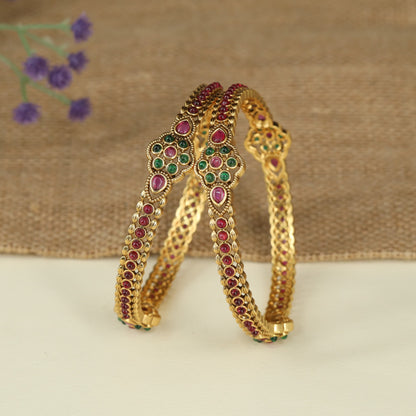 Floral Cluster Antique Bangles with Teardrop Centres