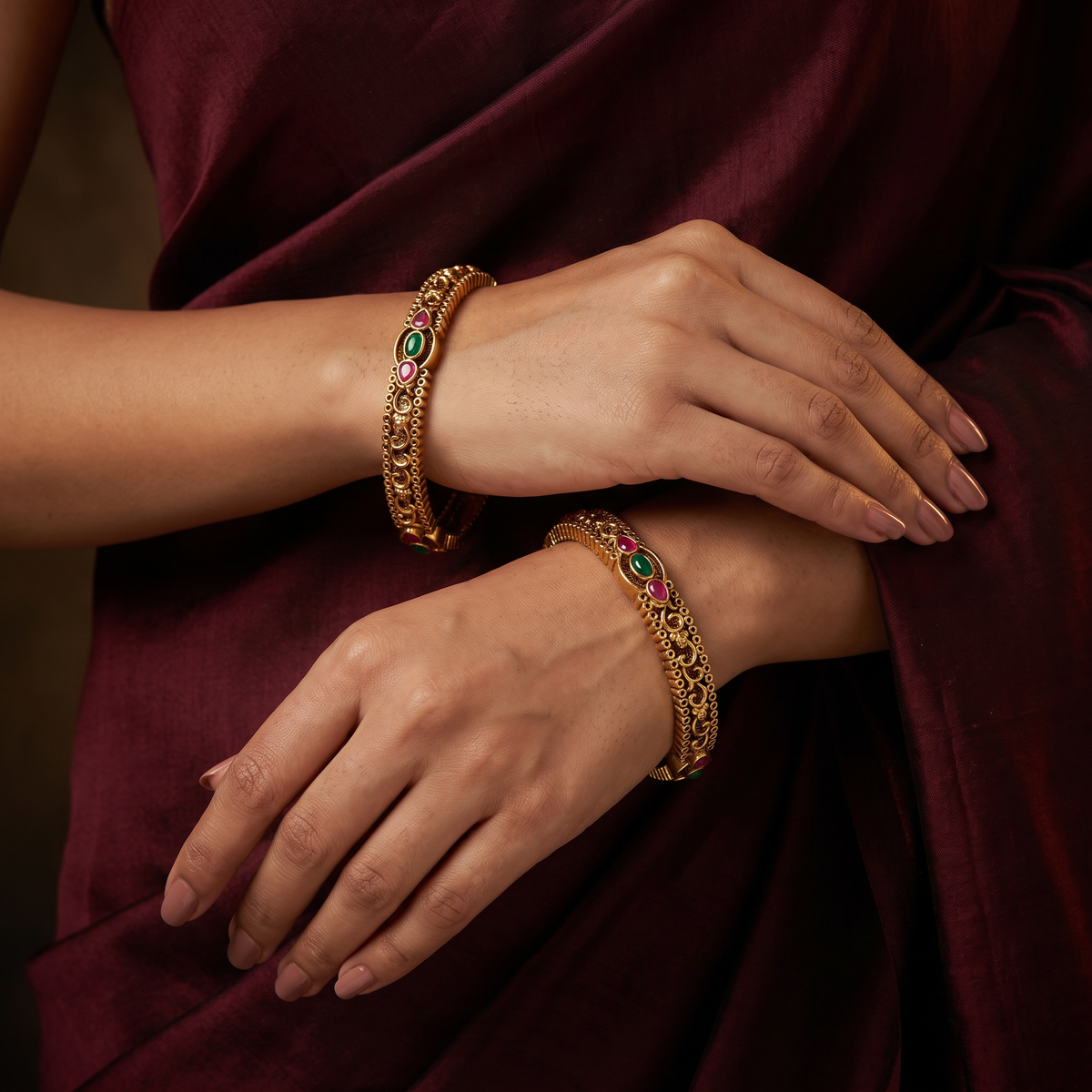 Classic Antique Bangles with Oval Scrollwork Design