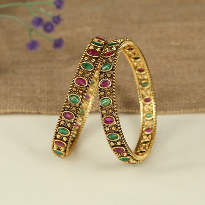Oval Border Antique Bangles with Beaded Detailing