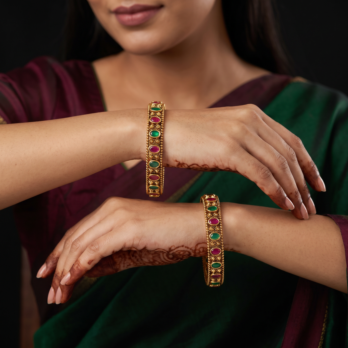 Oval Border Antique Bangles with Beaded Detailing