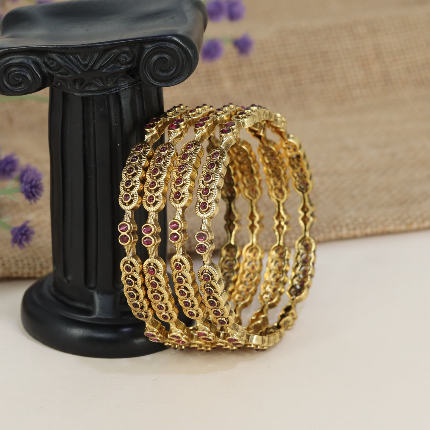 Traditional Antique Bangles with Floral Link Detailing