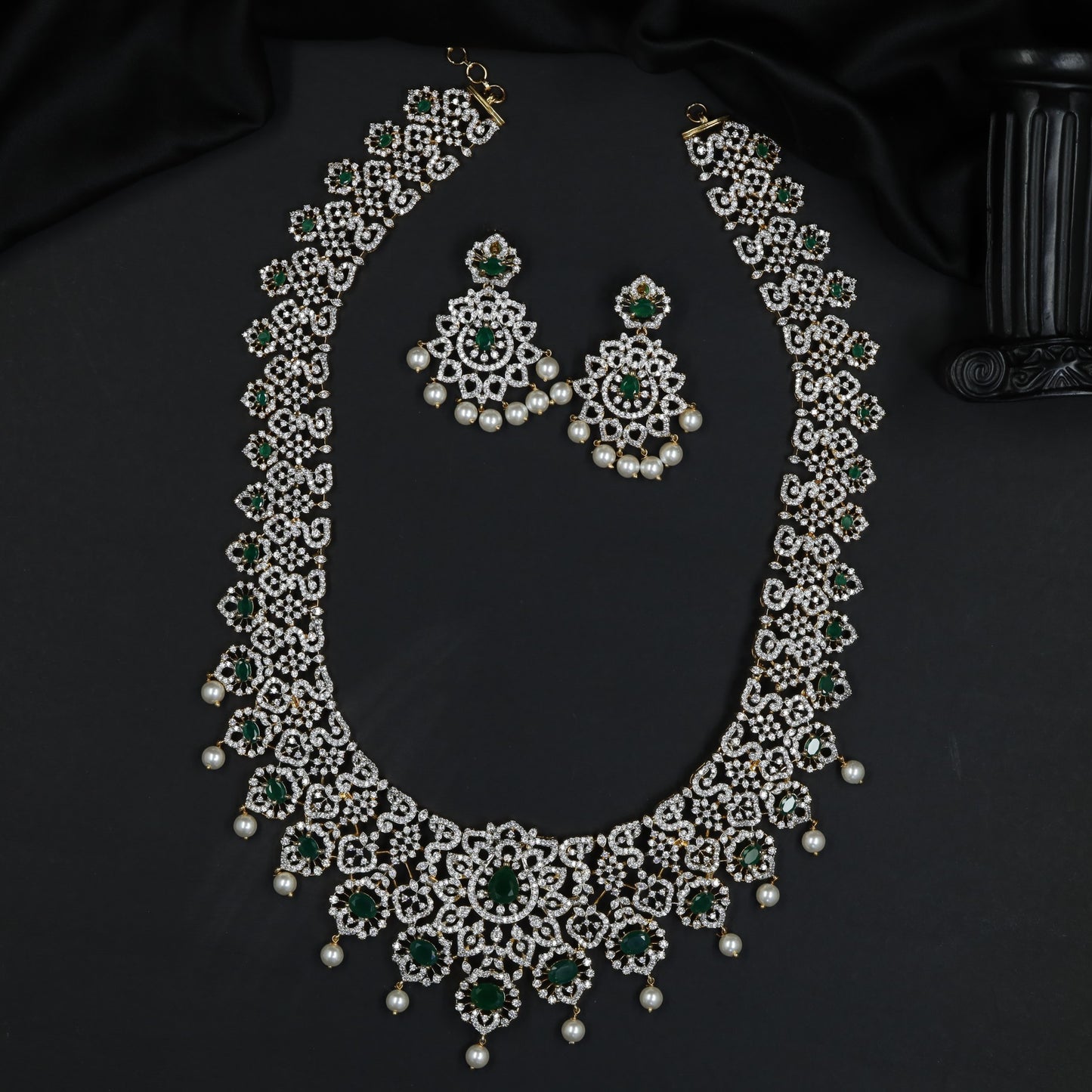 Statement GJ Long Haara Highlighting Decorative Scrollwork and Pearl Drops