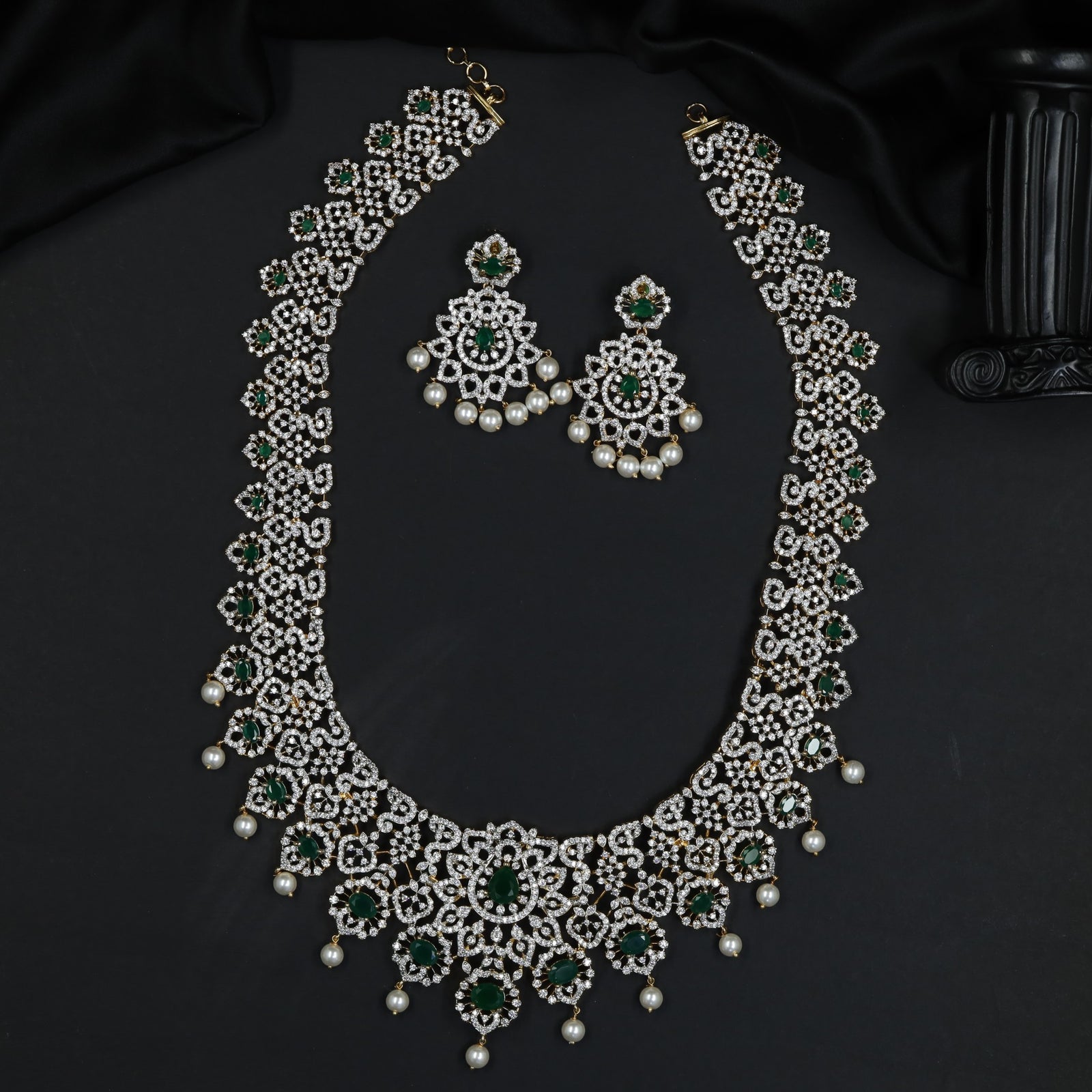 Statement GJ Long Haara Highlighting Decorative Scrollwork and Pearl Drops