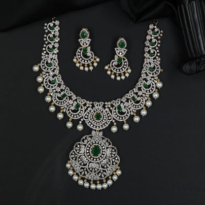 GJ Openwork Necklace Set with Floral Medallions