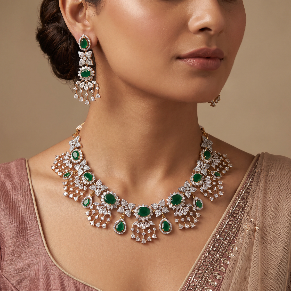 GJ Butterfly Necklace Set with Oval Elements