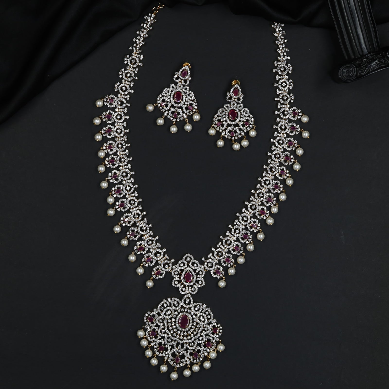 Premium GJ Long Haara Blending Heritage Floral Artistry with Pearl Fringe