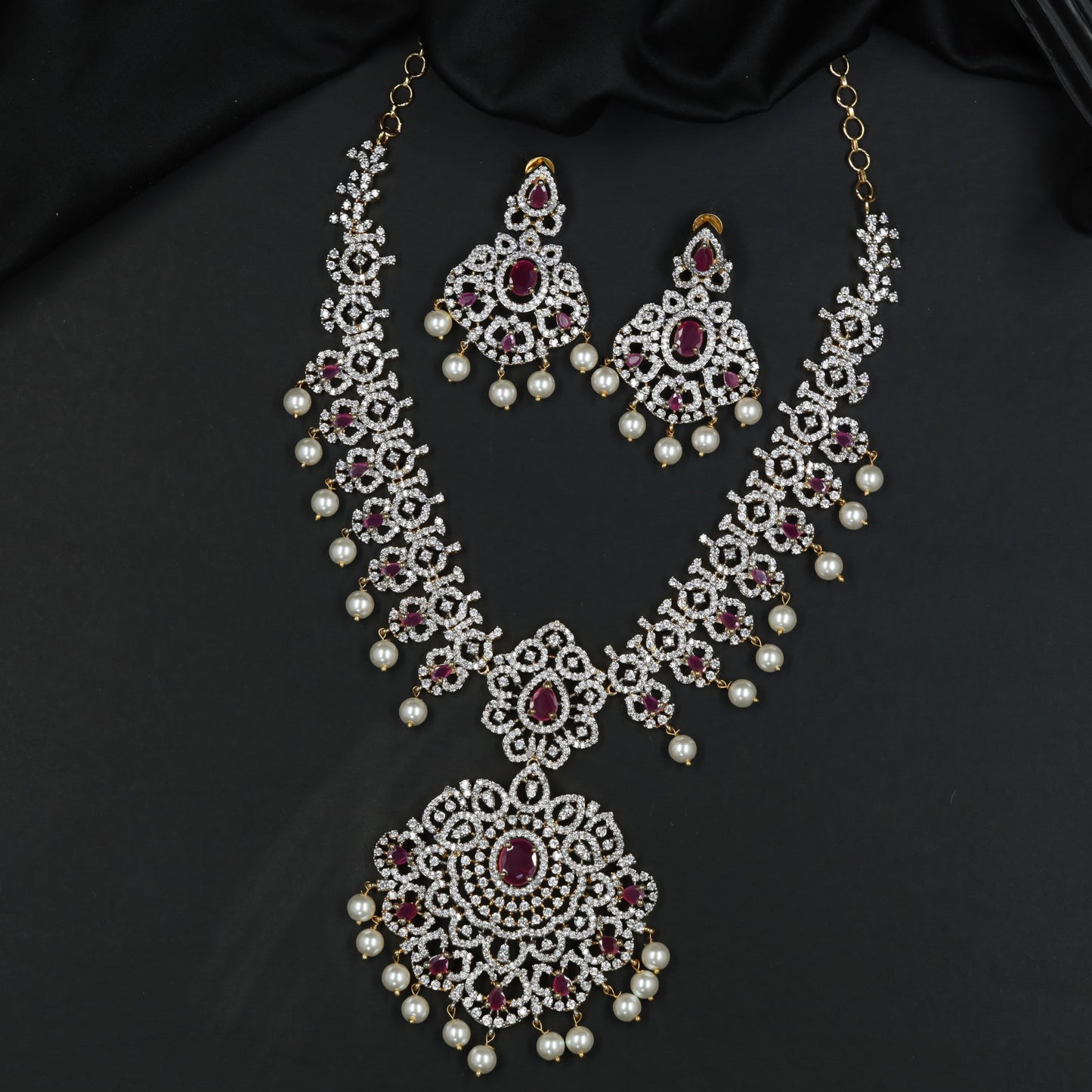 Classic GJ Necklace Featuring Openwork Rosette Pattern and Pendant Styling