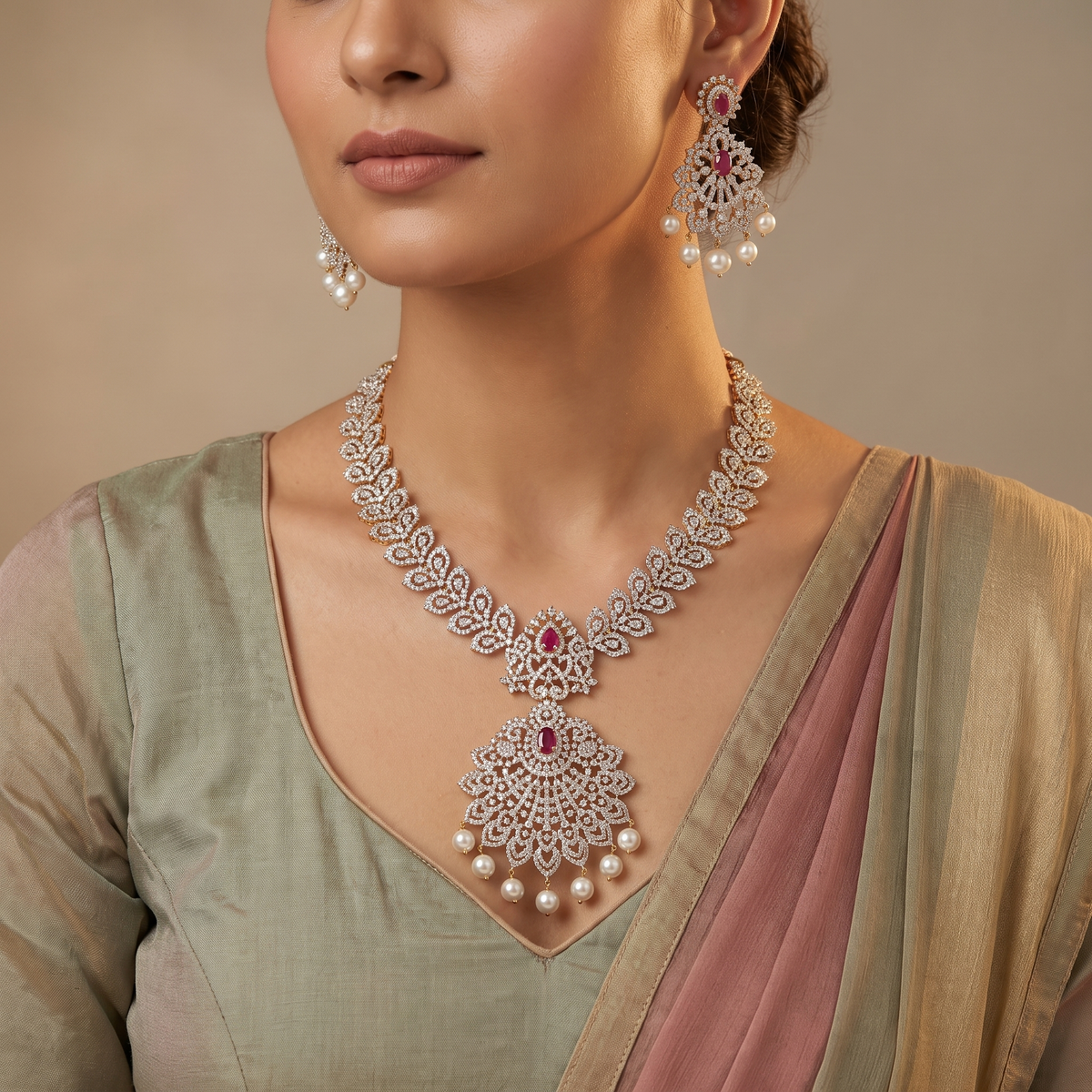 GJ Leaf Necklace Set with Openwork Pendant