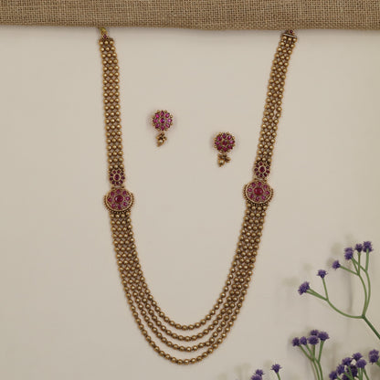 Multi-Strand Antique Long Haara Set with Floral Medallions