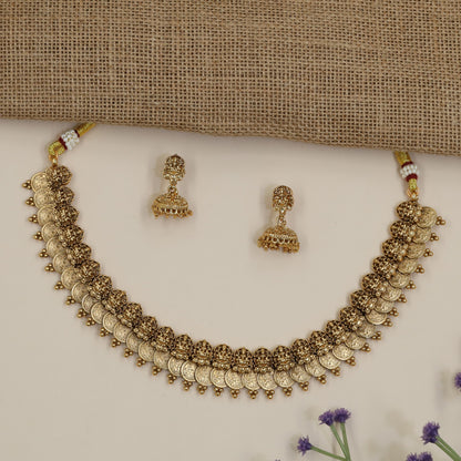 Grand Lakshmi Coin Antique Temple Necklace Set