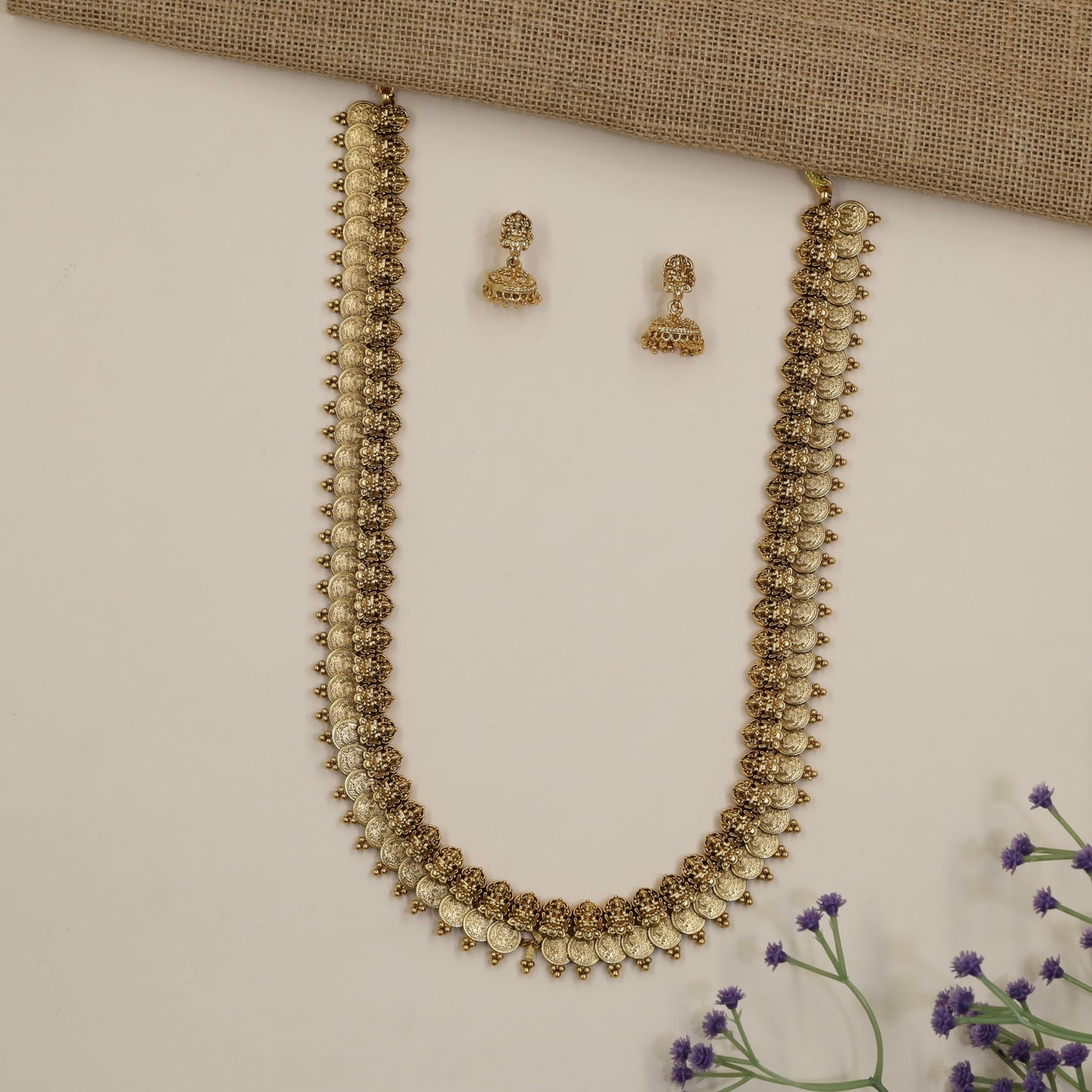 Lakshmi Coin Antique Long Haara with Traditional Temple Design