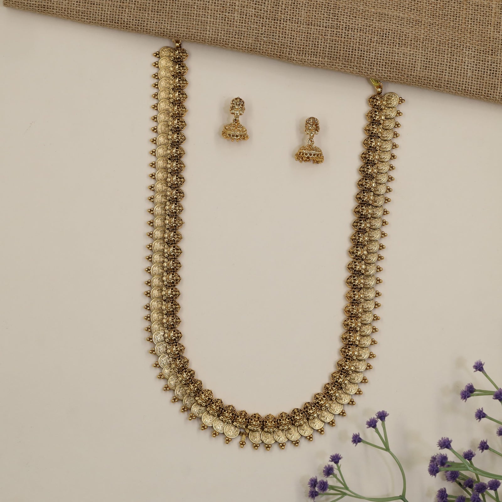 Lakshmi Coin Antique Long Haara with Traditional Temple Design